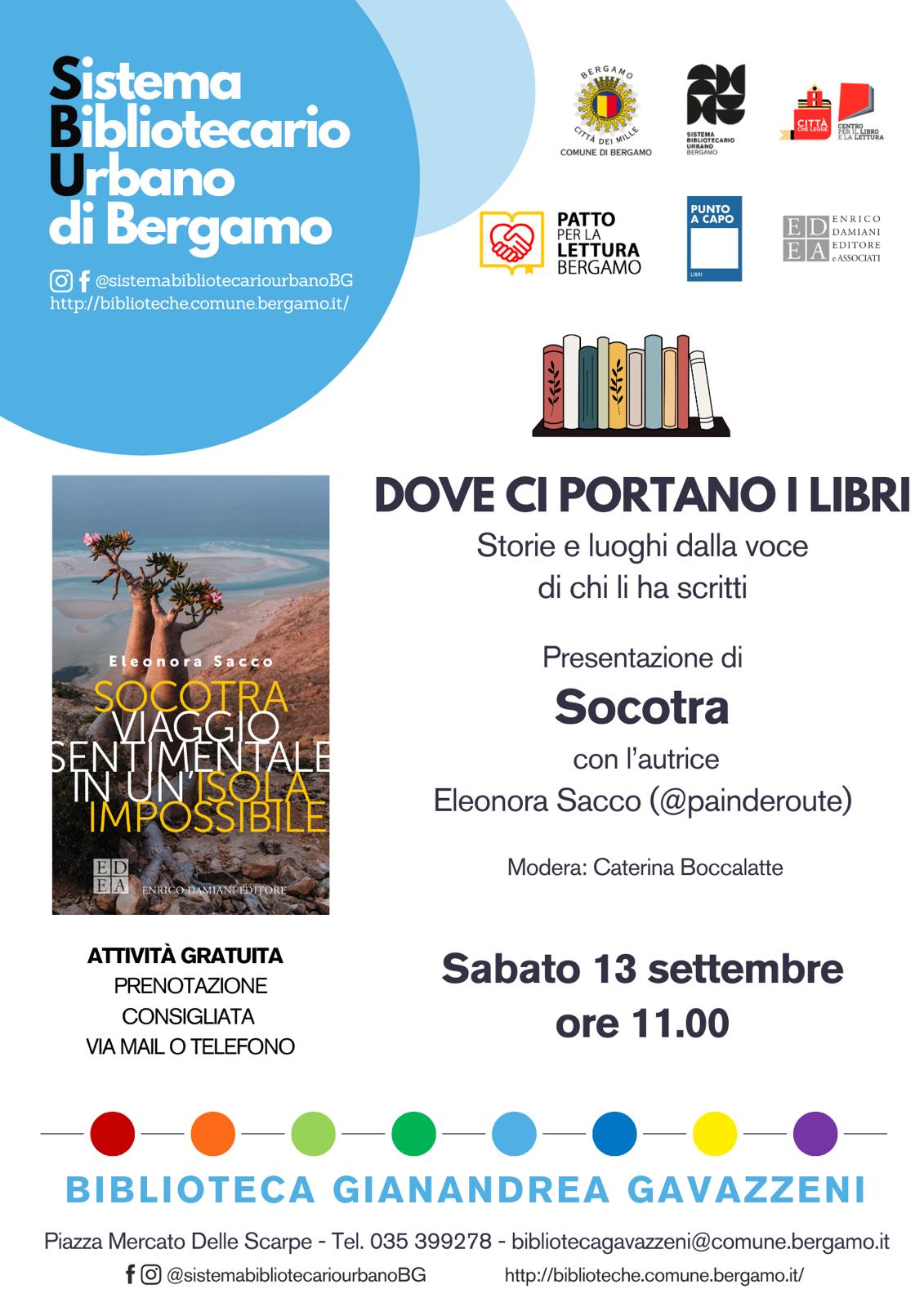 "Socotra" alla Libreria Gavazzeni di Bergamo